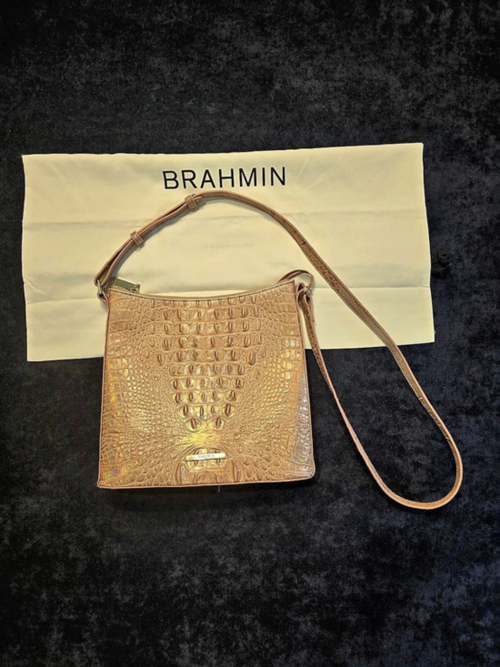 Brahmin Melbourne Quinn Crossbody Rose Gold Brown Bag